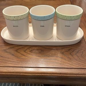 Rae Dunn Spoon‎ Knife Fork utensil holder with tray